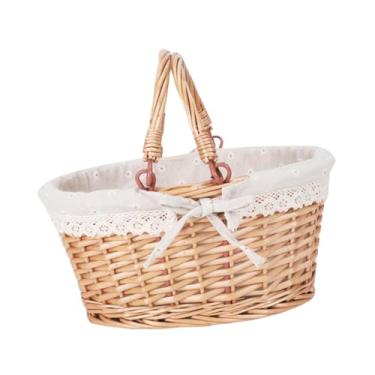 Imagem de Baoblaze Cesta de com cesta de cesta de vime de vime cesto de frutas cesta de frutas para o casamento de acampamento ao ar livre em casa de garden, Branco