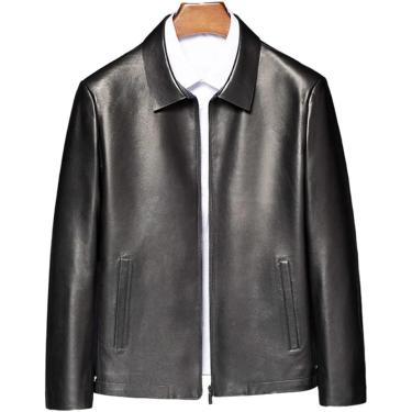 Imagem de Jaqueta masculina de couro de pele de carneiro macia, preta, 6XL