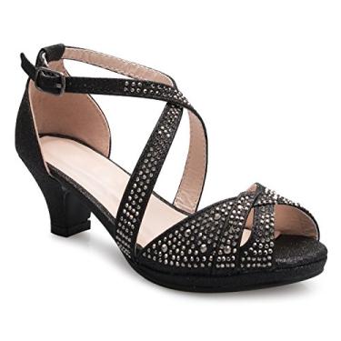 Imagem de Sandália de salto com glitter Olivia K Girl's fofa adorável com tiras - fivela ajustável, Black Glitter, 3 Big Kid