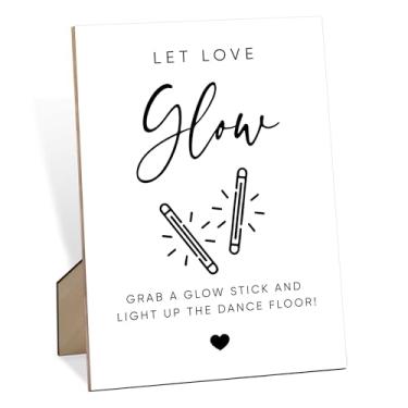 Imagem de Letreiros de casamento Let Love Glow Sticns, Glow Sticks iluminam a pista de dança placa de mesa de casamento com suporte, decorações de casamento para recepção, decorações de chá de panela,
