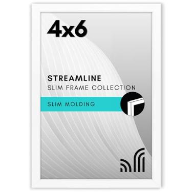 Imagem de Americanflat Porta-retrato de 10 x 15 cm com vidro resistente à quebra – coleção simplificada – Moldura fina para mesa e parede – Ferragens para pendurar e suporte de cavalete incluídos – Branca