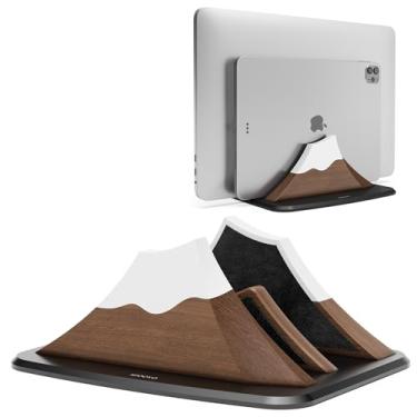 Imagem de Suporte vertical duplo para laptop – Suporte ajustável de nogueira em forma de pico de neve, 2 compartimentos, base de mesa compatível com todos os MacBook, Surface, Chromebook, Dell e mais (Nogueira)