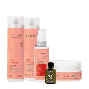 Imagem de Kit Cadiveu Essentials Hair Remedy Shampoo Condicionador Máscara Leave-in e Açaí Oil (5 produtos)