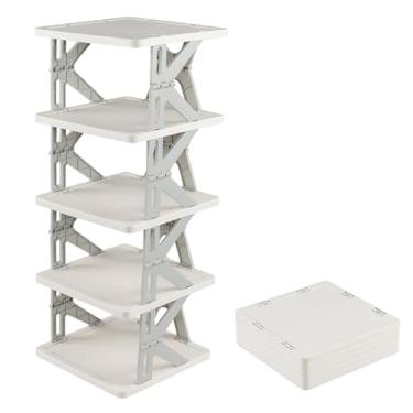 Imagem de Bringer Sapateira vertical de 5 níveis, suporte vertical estreito para armazenamento de sapatos, rack de plástico dobrável para entrada, armário, quarto, cinza