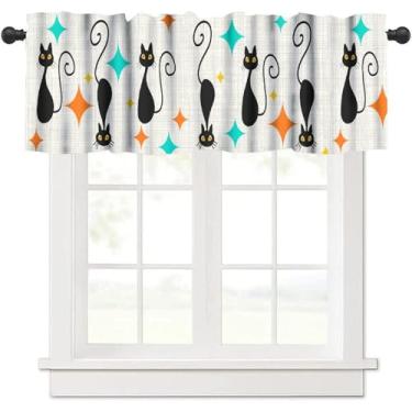 Imagem de ShiTingYu Saia de gato preto de meados do século, geométrico, moderno, abstrato, vintage, anos 50, 60, 70, cortinas de saia de gato preto para cozinha, sala de estar, quarto, janela, saia verde