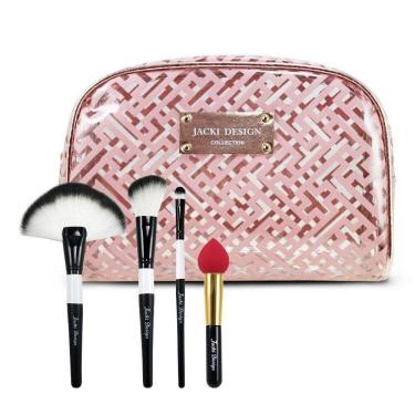 Imagem de Kit Necessaire, Pincel Profissional 3pcs, Pincel Esponja Rosa