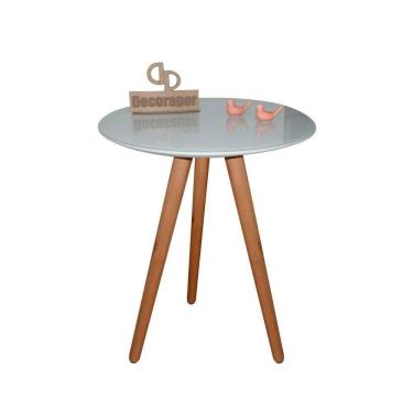 Imagem de Mesa De Canto Pés Palito Amadeirado Com Tampo Vidro 60cm Off White 50cm