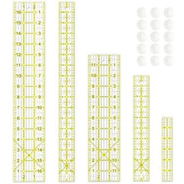 Imagem de VPVPV Régua De Costura, Réguas De Quilting De 5 Peças, 3 X 17", 1,5 X 17", 3 X 12", 1,5 X 10", 1 X 6", Régua De Acrílico, Régua De Corte Com Anéis Antiderrapantes (Amarelo)