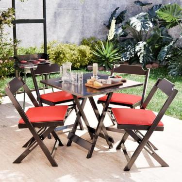 Imagem de Mesa De Jantar 70x70 Dobrável Bistrô Para Barzinho Com 4 Cadeiras - Mo