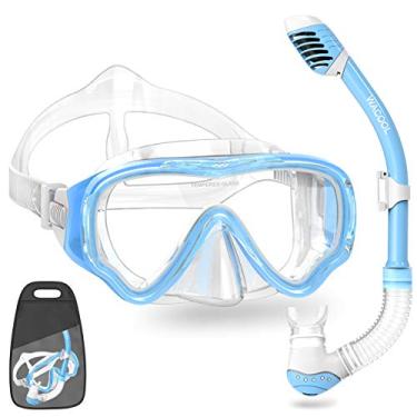 Imagem de Conjunto de Snorkel da WACOOL para Crianças, Júnior, Máscara de Mergulho de Vidro Revestida Antiembaçamento, Snorkel com Peça de Boca de Silicone, Válvula de Purga e Proteção Anti-Splash (Azul Celeste)