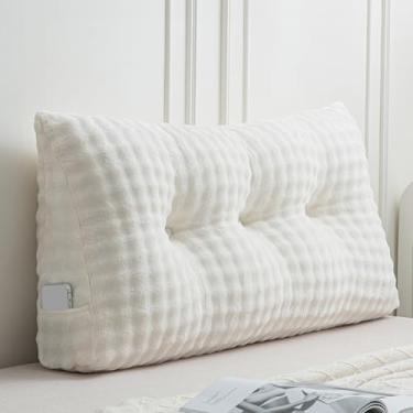 Imagem de Wenqik Almofada triangular de cunha, cabeceira, cama, leitura, encosto, cama, almofada com capa removível, suporte traseiro para sofá-cama (bege, 99 x 50 x 20 cm)