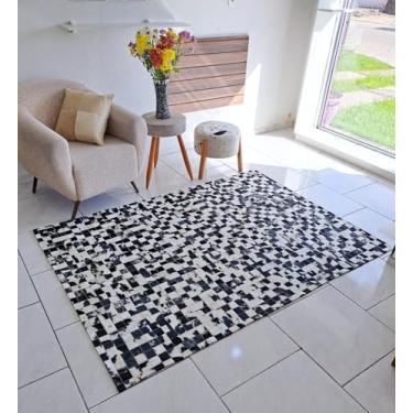 Imagem de Tapet De Couro Quadriculado Natural Bovino 2,00 x 1,50 m (Preto Branco)