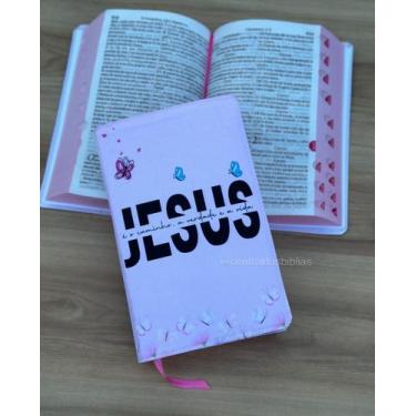 Imagem de Biblia rosa Jesus o caminho ARC - Com harpa e corinhos índice - Cpp