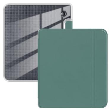 Imagem de Capa para 7 polegadas Kobo Libra Color lançado em 2024, capa traseira de TPU transparente ultra transparente macia e flexível com hibernar/despertar automático para Kobo Libra, verde escuro