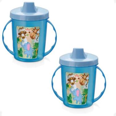 Imagem de Kit 2 Copo Infantil Com Alças E Bico 320ML Bichinhos 6 Meses Azul - Ni