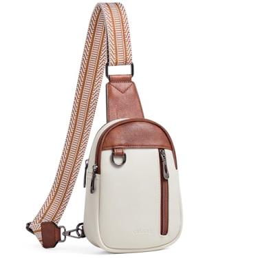 Imagem de cakang Bolsa tiracolo pequena 3L para mulheres, bolsa tiracolo de couro moderna, pochete transversal para o peito para viagens, Branco, marrom, Tendência