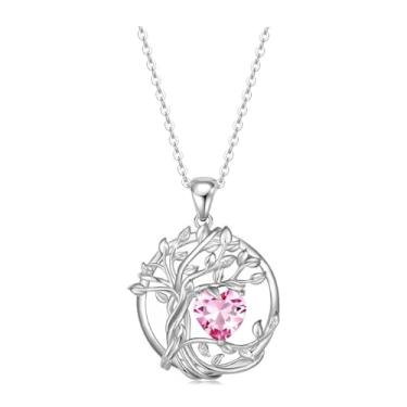 Imagem de Colar com pingente de coração e árvore da vida, colar de cobre banhado a prata, joia de pedra preciosa natural criada para aniversário, dia dos namorados, aniversário, dia das mães, Medium, Cobre