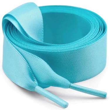 Imagem de Cadarços de fita de cetim plana WegoODZF 2 cm de largura para mulheres meninas [2 pares], 22 Powder Blue, 55.12''Inch (140CM)