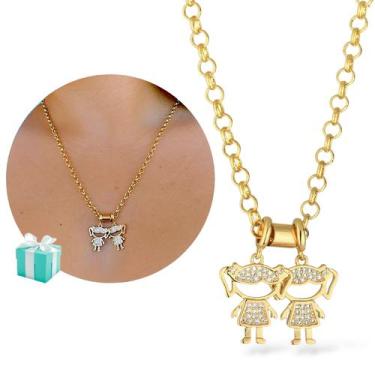 Imagem de Colar Feminino Pingente Filhos Casal Cravejado Semi Joia - Santo Estil