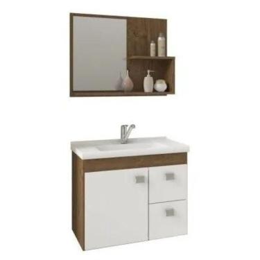 Imagem de Kit Armário Para Banheiro Isa Com Espelheira E Pia Mgm Móveis Amêndoa/Off White Amendoa/Off White
