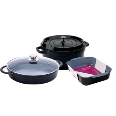 Imagem de Kit Caçarolas Com Assadeira Hercules Antiaderente Ceramico Preta Pequena PA9000