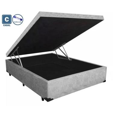 Imagem de Cama com Baú Pistão á gás Casal Cinza King 138x188x41
