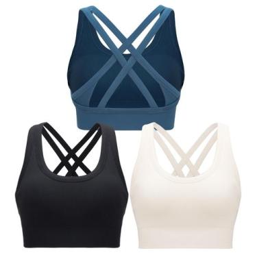Imagem de Sutiã esportivo RUNNING GIRL High Impact preto+branco+azul escuro