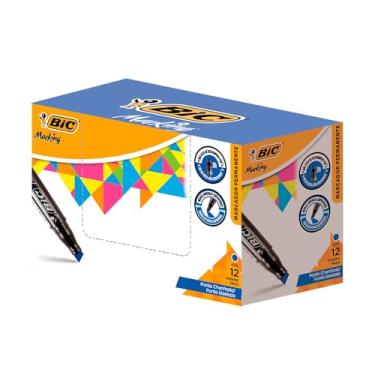 Imagem de Pincel Marcador Permanente BIC Marking, Azul, Recarregável, Ponta Chanfrada, 1.5 a 3.0mm, 904385, 12 unidades