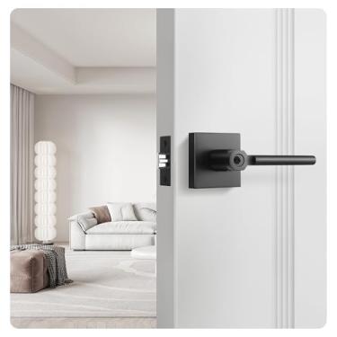 Imagem de Heittis 1 pacote com maçaneta externa preta com fechadura e chave, fechadura de porta de entrada para escritório e porta da frente, preto fosco