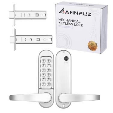 Imagem de ANNFUZ Fechadura de porta de entrada mecânica sem chave com alça, conjunto de fechadura de porta frontal com botão e chaves, fechadura de maçaneta de porta de código de combinação com teclado,
