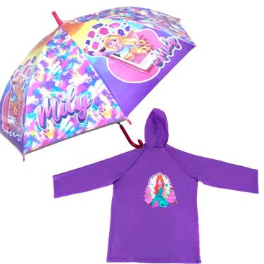 Imagem de Sombrinha guarda chuva infantil Fashion Meninas kit Capa de Chuva G ou P