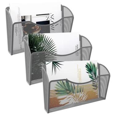 Imagem de EasyPAG Organizador de arquivos de parede com 3 bolsos únicos, organizador de pasta de arquivos para pastas tamanho carta/A4, suporte vertical para papelada, escritório, casa, escola, prata