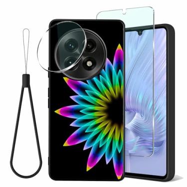 Imagem de Tuxiwei Protetores de tela 9H + lente de câmera de vidro temperado para OnePlus 13R 2024 6,7 polegadas, com cordão de alça de 1 + 13R, fina [pintura mandala colorida de flores com estampa floral] capa