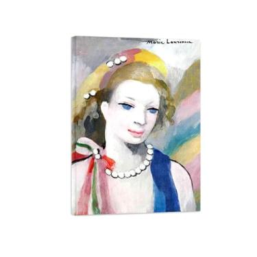 Imagem de BMZFYBS MariIe Laurncin Impressão de arte de parede famosa em tela - Imagem moderna para decoração de parede para casa - Menina com pérolas - reprodução de pintura pronta para pendurar tela embrulhada