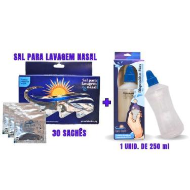 Imagem de Kit Lavagem Nasal Garrafinha 250ml Cânula + Sal c/30 Sachês - Ecommerc