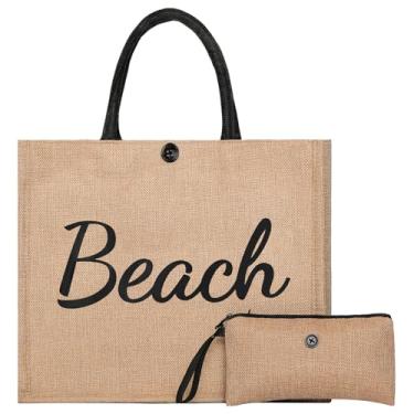 Imagem de Bolsa de praia, bolsa de praia grande para mulheres, sacola de praia de palha tecida, impermeável, para natação, academia, compras, viagem, com botão, Viber de praia clássica, Classic-beach Viber