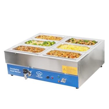 Imagem de TOPKITCH Aquecedor De Alimentos Comercial Com 6 Panelas, Mesa De Vapor Elétrica Para Buffet, Banho-Maria, Bancada De Aço Inoxidável Para Catering E Restaurantes (6 Panelas Gn De 1/3", 120 V/1700 W)