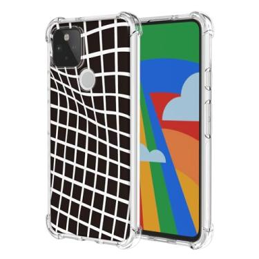 Imagem de JDYGWK Capa para Pixel 5 Google 5, estampa floral transparente, silicone TPU macio, fina, à prova de choque, capa protetora antiarranhões para Google Pixel 5, preto e branco quadriculado