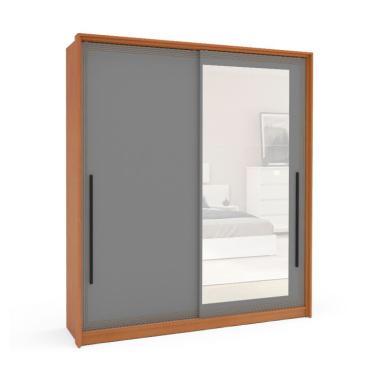 Imagem de Guarda-Roupa Casal com Espelho Valência 2 Portas 2 Gavetas Freijó e Cinza