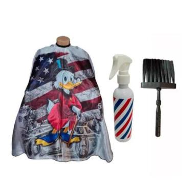 Imagem de Kit Barbeiro De Quebrada Capa Para Cortar Cabelo Com Borrifador Pole e