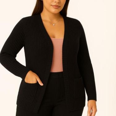 Imagem de Casaco Feminino cardigan Blusa Manga Longa Sobretudo Tricô Inverno - F