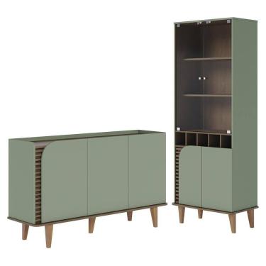 Imagem de Sala De Jantar Jurerê Com Cristaleira E Buffet Aparador Hortelã-amêndoa - Colibri Hortelã-amêndoa