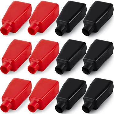 Imagem de Frienda Capas de terminais de bateria com isolamento de terminais de bateria capas protetoras de cabos positivas e negativas em vermelho e preto para carros de barco (12 peças)