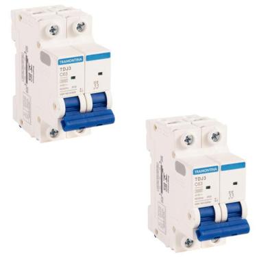 Imagem de 2 Mini Disjuntores 63 Amperes Bipolar Tramontina Curva C