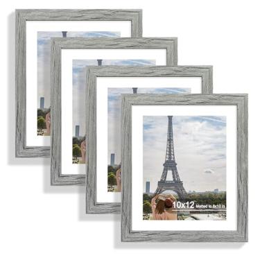 Imagem de Hongkee Conjunto de 4 porta-retratos de 25 x 30 cm, feito de vidro real e moldura cinza - exiba a imagem 20 x 25 com tapete ou 25 x 30 sem tapete, foto de 25 x 30 cm para montagem na parede