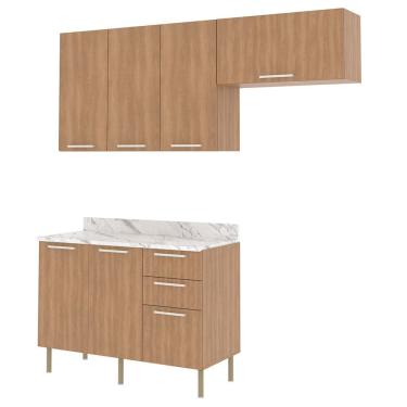 Imagem de Cozinha Modulada 4 Pecas 200 cm MDP Freijo Marmore Branco Tecno Mobili