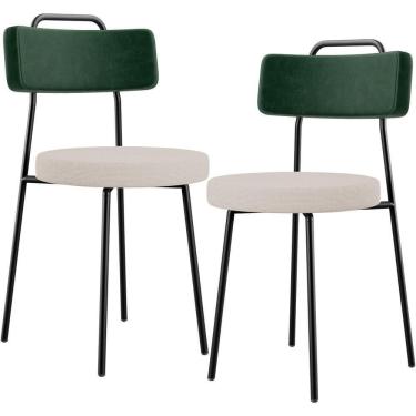 Imagem de Kit 02 Cadeiras Decorativa Estofada Sala Jantar Barcelona L02 Facto Verde Musgo Linho Bege