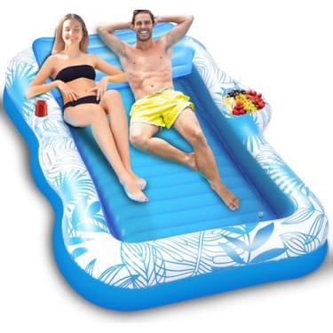 Imagem de TURNMEON Boia Inflável Extra Grande Para Piscina De Bronzeamento Artificial De 83" X 63" Para Adultos Com Encosto E Suporte Para Bebidas Grande, Cama De Bronzeamento Artificial Cheia De Água, Jangad