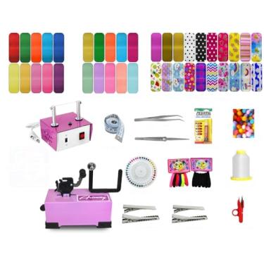 Imagem de Kit Máquina de Fazer Laços e Cortar Fita, Pinça, Tesoura, Elásticos, Fitas Coloridas Artmaq - K15