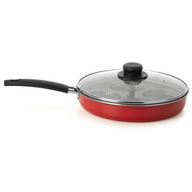 Imagem de Frigideira 4 Ovos Poché Com Tampa Gourmet Vermelho 26 Cm Em Alumínio Com Revestimento I...